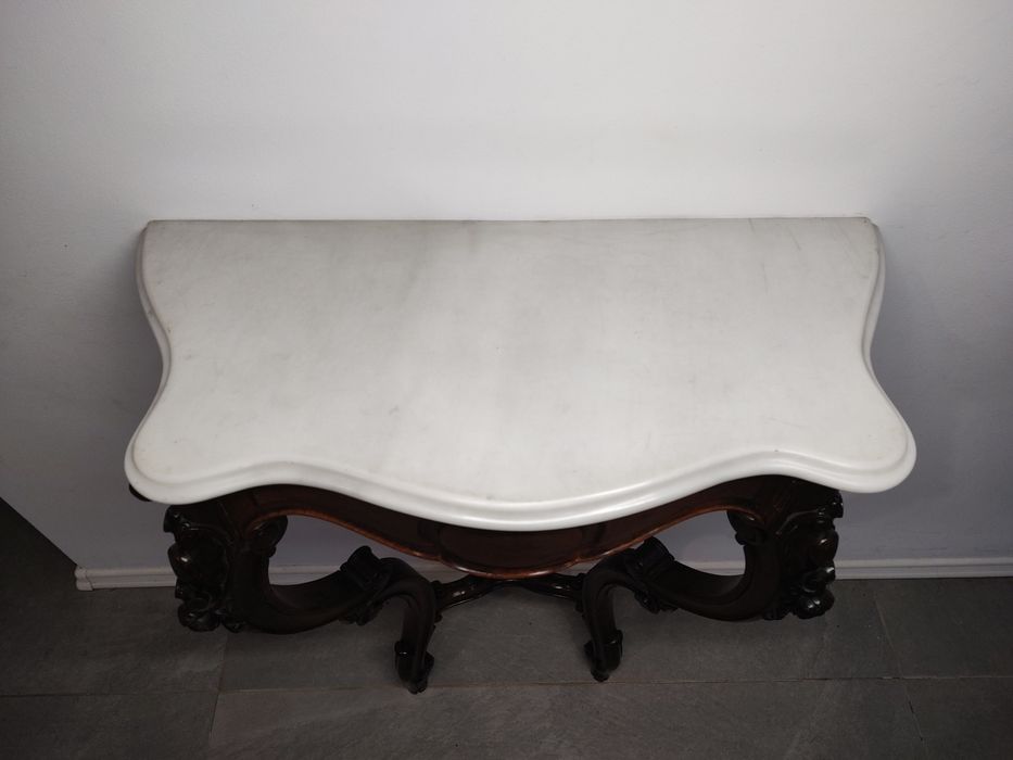 Consolă veche stil Victorian din lemn masiv cu blat din marmura