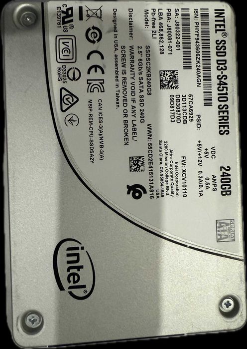 Solid State Drive (SSD) Intel, 240GB, SATA 6Gb/s, 3D2, TLC, 2.5 inch