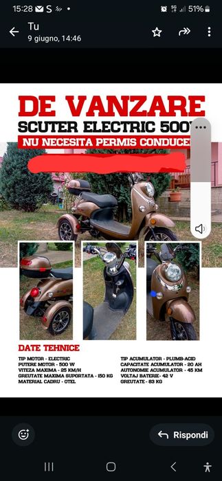 Vand, scuter eletric  cu 3 roti