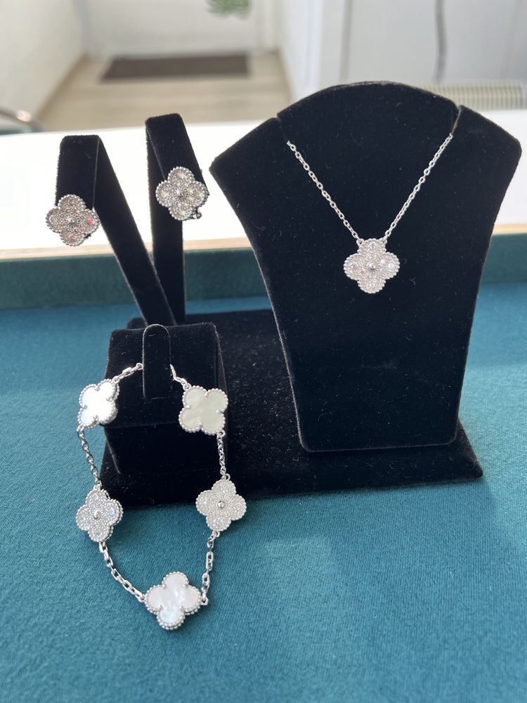 Set Van Cleef Diamond Bratara, Cercei si Colier, Argint 925