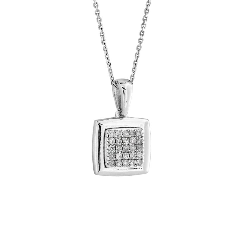 Colier aur alb 14K cu diamant natural 0.16 ct – certificat IGI