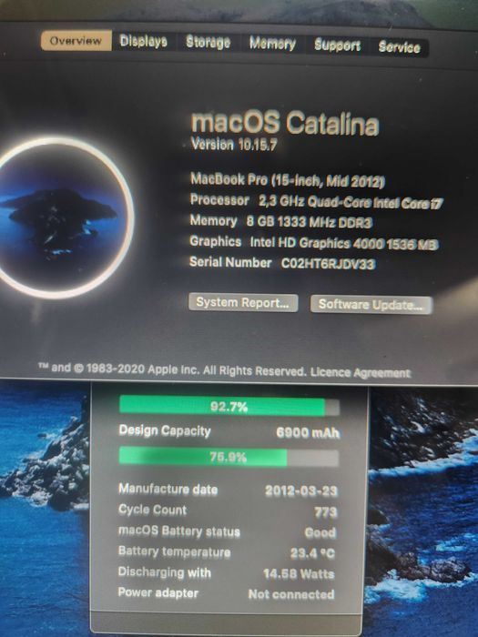 MacBook Pro 2012 A1398 • i7 Quad-Core, 8GB RAM, SSD 256GB