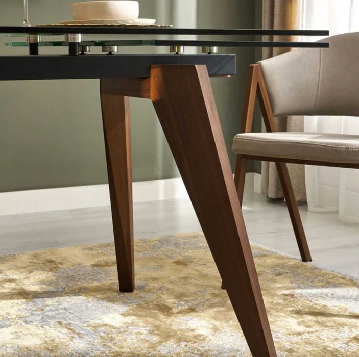 Vand masa extensibila Ella, lemn masiv/sticla securizata