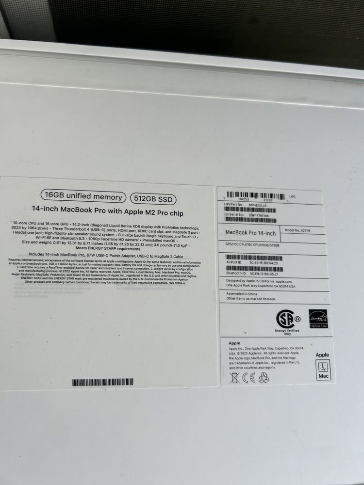 MacBook Apple M2 Pro чип 10-ядрен CPU 16-ядрен GPU 512GB SSD