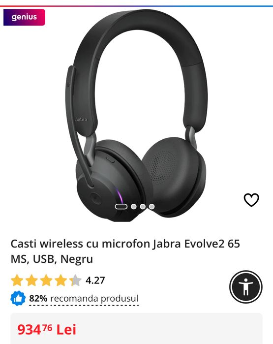 Jabra Evolve2 65 MS, USB, Negru, noi, nefolosite, TRANSPORT ZERO