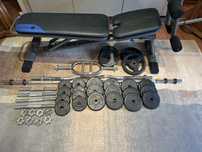 Set complet bancă fitness Domyos ,bare si discuri