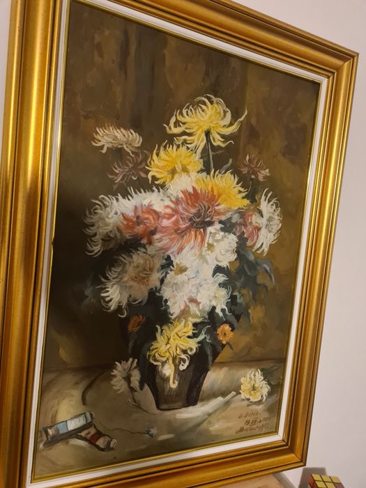 Tablou crizanteme pastelate inramat