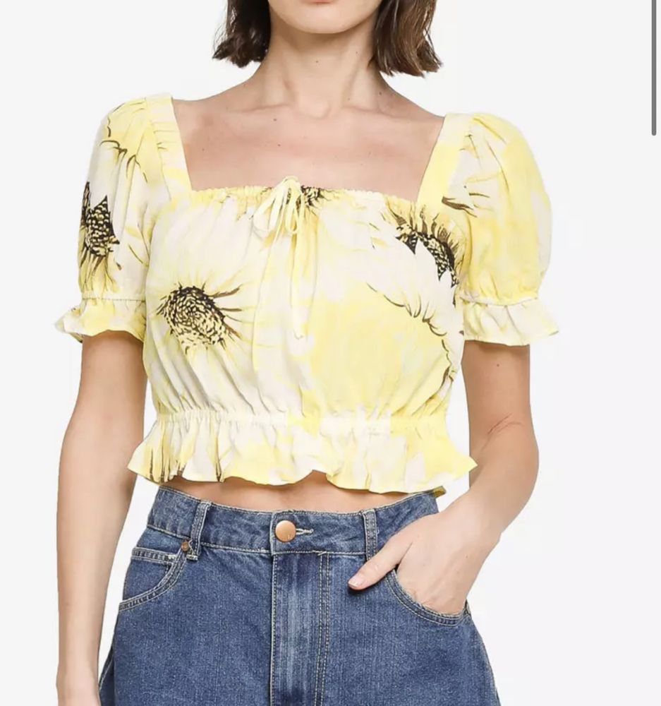 Crop top umeri bufanti galben H&M