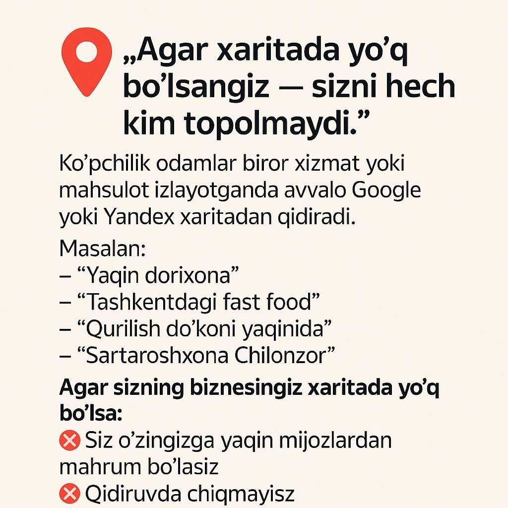 Yandeksda xaritalarida Lokatsiya qo'shish va reklama berish xizmati