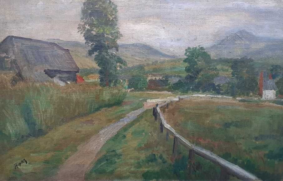 Tablou vechi - peisaj rural - semnat Alpar