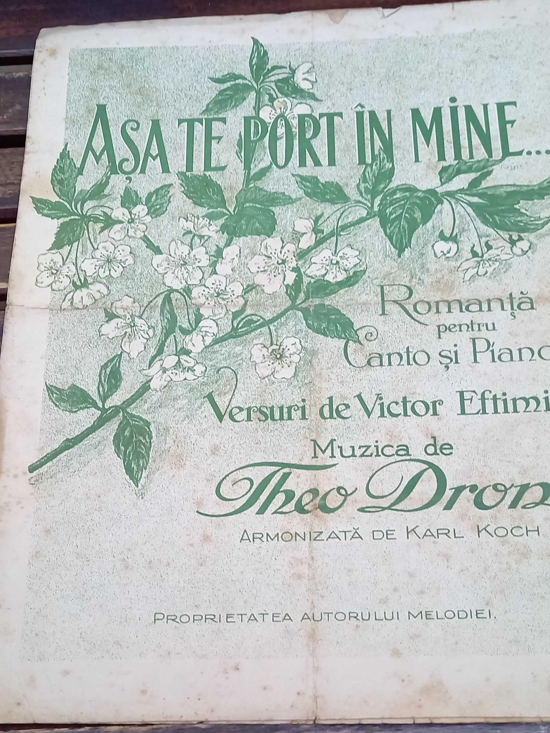 Partitura interbelica romanta pentru voce&pian- "Asa te port in mine"