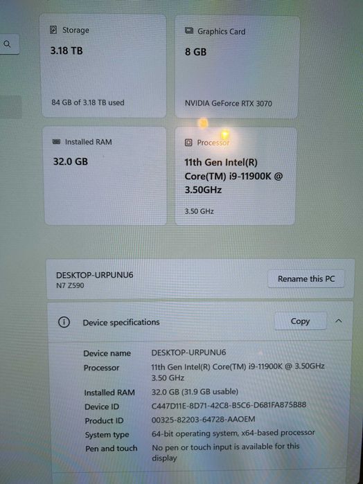 Геймърски i9 11900K/RTX 3070/32gb рам/Nvme+hdd 3,5tb/NZXT Top RGB