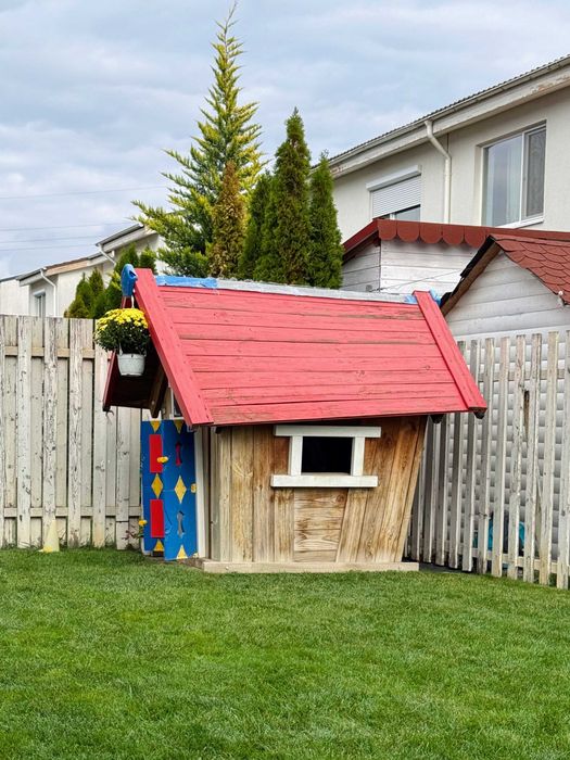 Casuta de joaca lemn Jungle Gym Crazy Playhouse + podea IKEA + piese