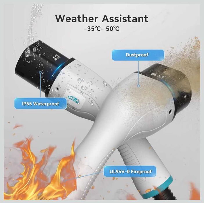 EVPEIWE 22KW 32A Кабел за зареждане на електрически автомобили тип 2