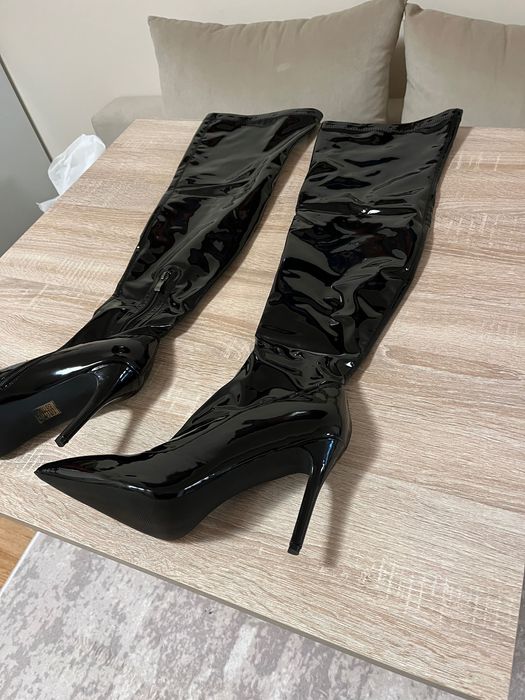 Червени и черни Лачени дълги ботуши 44н и 45номер