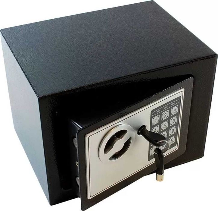 Електронен сейф за ценности, обезопасен с код и ключ