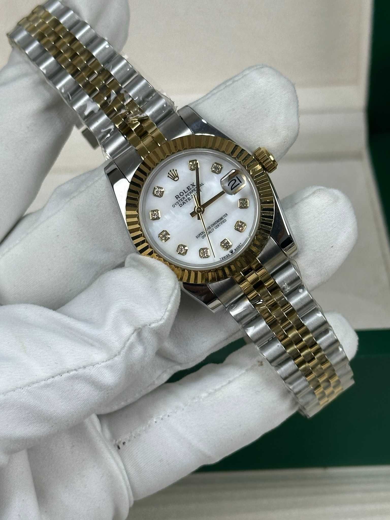 Rolex Lady Date Just 36  MM Marble Dial Diamond Two Tone Gold Silver