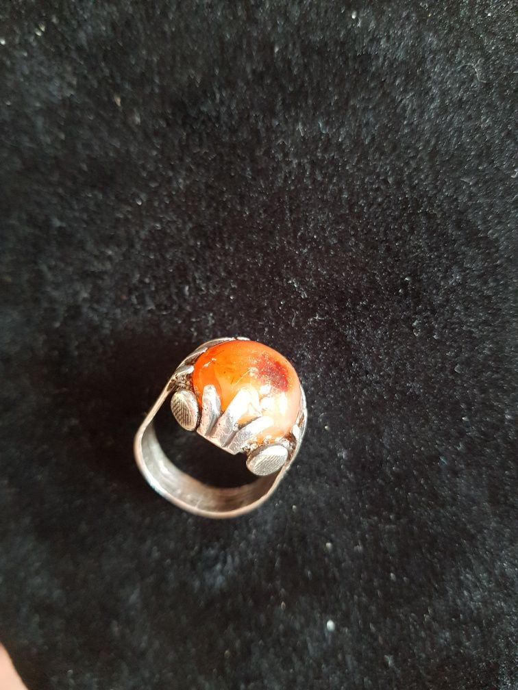 Inel argint vintage piatra carneol,gheare,model deosebit,177 mm