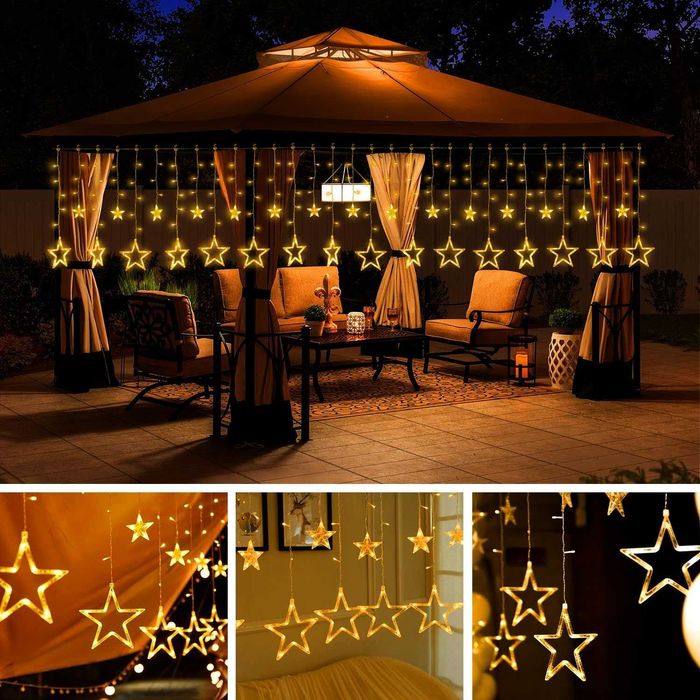 НОВО! Светлинна завеса 12 звездички, 138 LED, 8 режима, таймер, 2.3 м