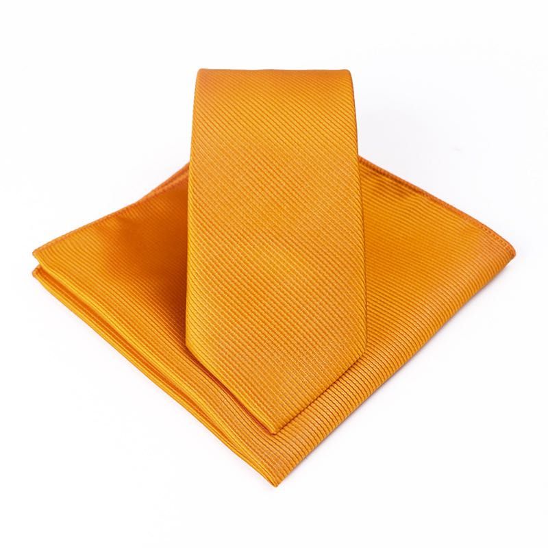Cravată și batistă galbenă de mătase