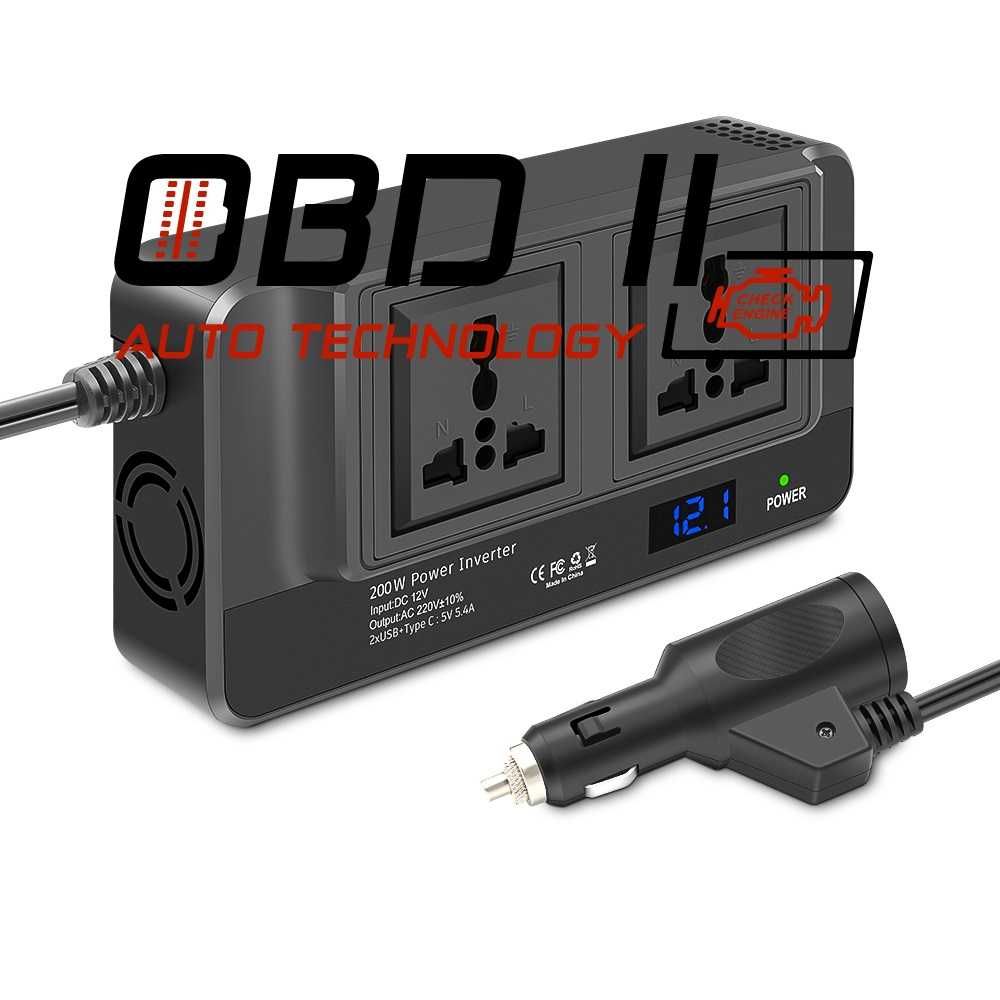 Авто Инвертор 220V - 200W / USB 2.4 / Type-C