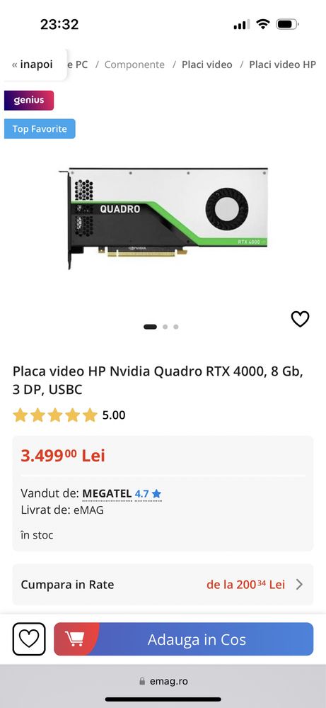 Placa video HP Nvidia Quadro RTX 4000, 8 Gb, 3 DP, USBC