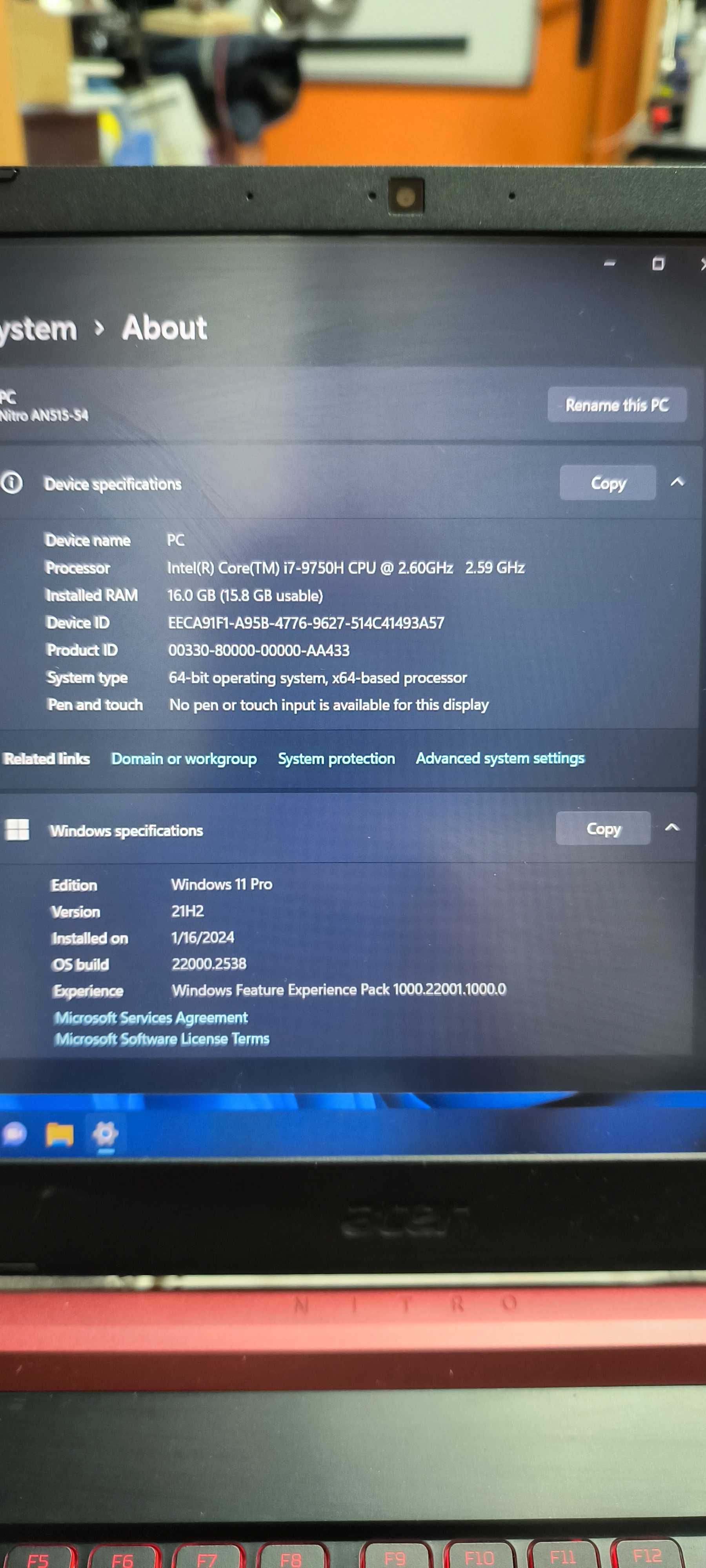 Acer Nitro AN515-54 , i7-9750H , GTX1650 , 16GB RAM