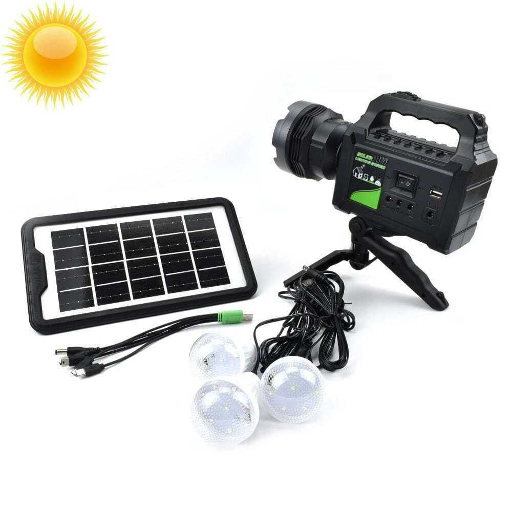Lanterna led cu trepied, 3 becuri, incarcare panou solar si priza