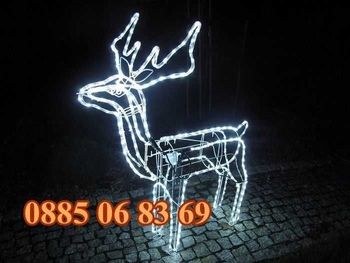 Голям LED светещ елен бяла светлина, коледен елен, коледна украса