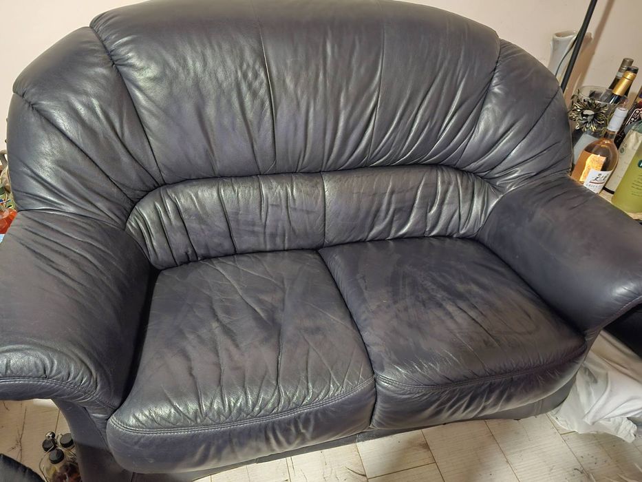 Диван естествена кожа,двойка,не разтегателен