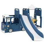 Ansamblu de joaca Kinderplay BUS, 4 in 1 cu tobogan, Blue