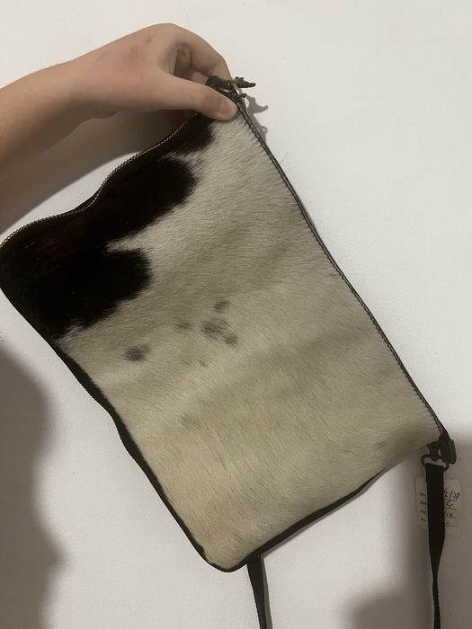 Сумка клатч кожанная, с натуральным мехом, италия