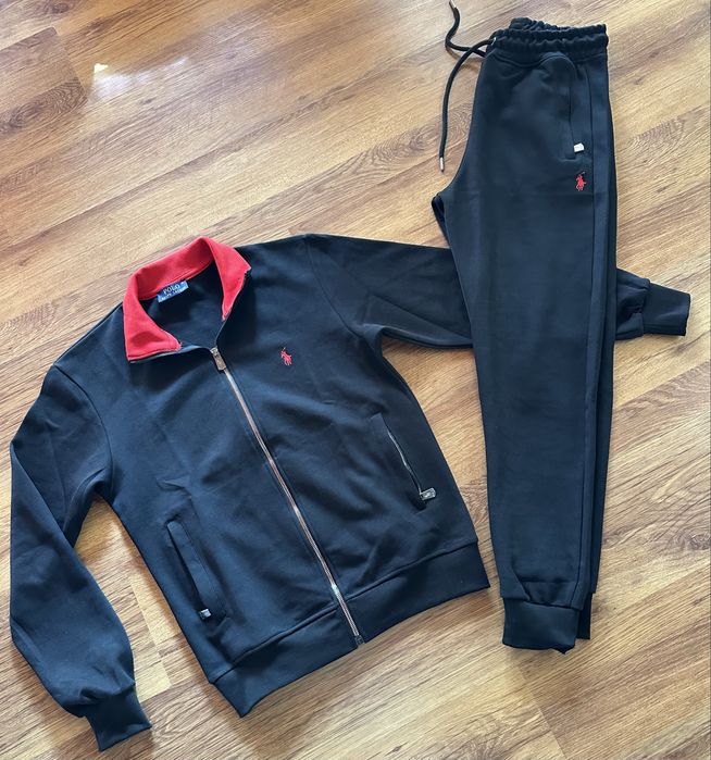 Мъжки,памучен,черен екип Ralph Polo с бродирано лого и ципове на джобо