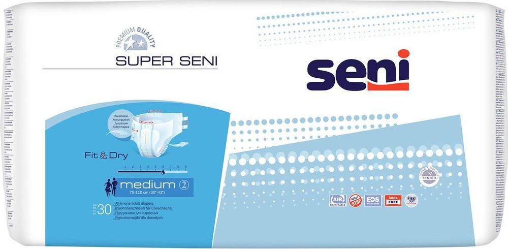 Подгузники для взрослых SUPER SENI - 2 Medium, упаковка 30 шт.