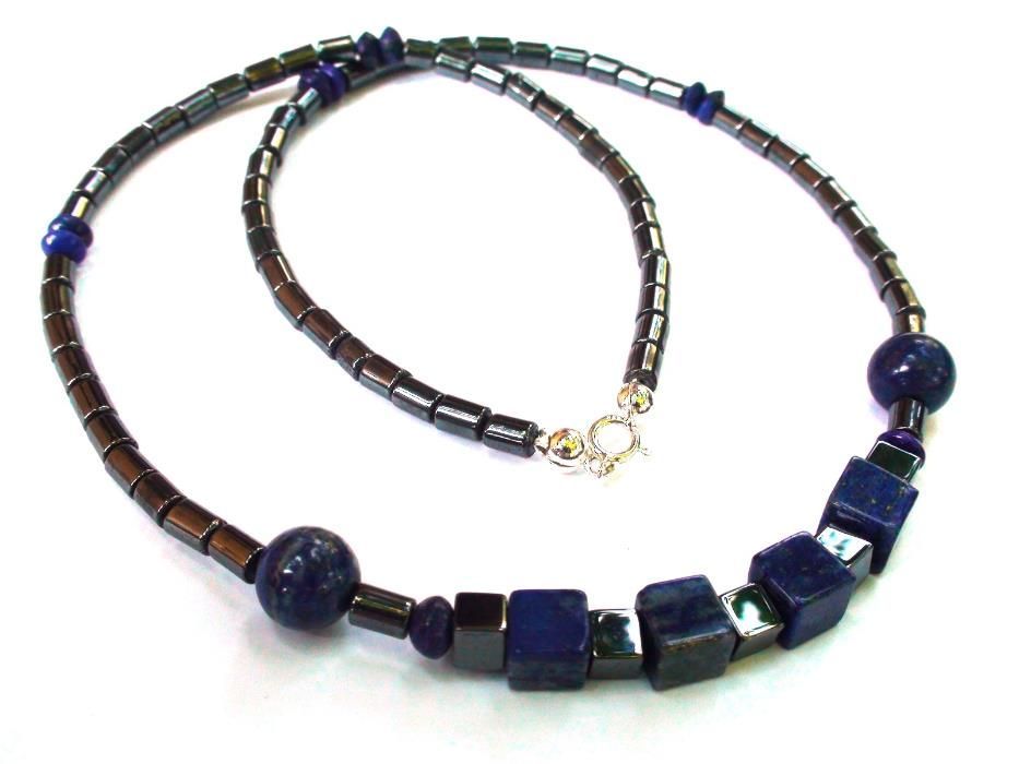 Colier barbati / unisex – Hematit, lapis lazuli, argint 925