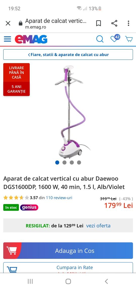 Aparat de călcat cu aburi vertical-Daewoo