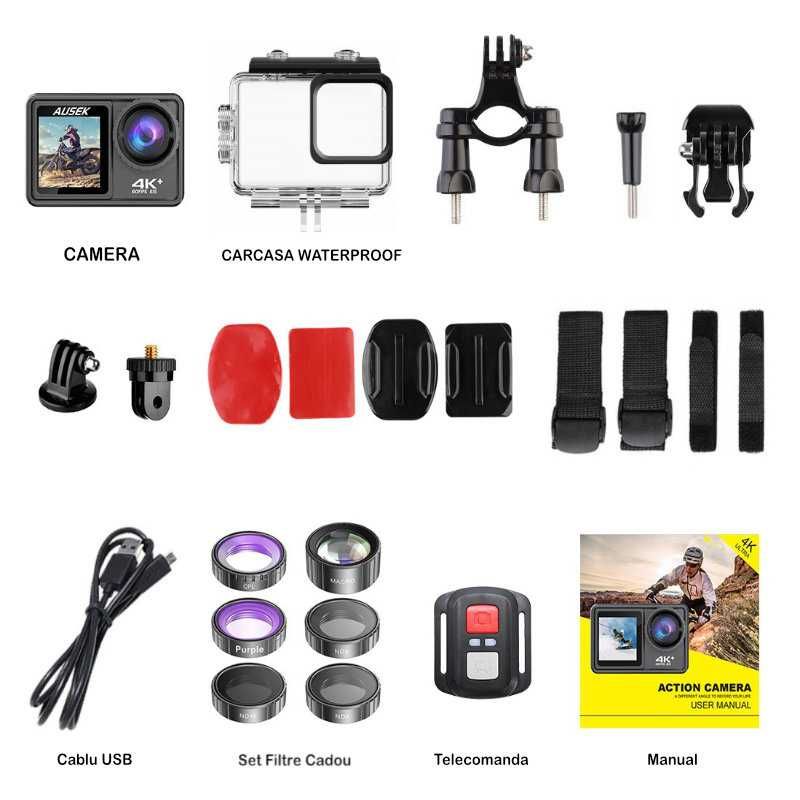 Camera video de actiune sport IARMAC, 5K30FPS,4K60FPS,24MP+Set lentile