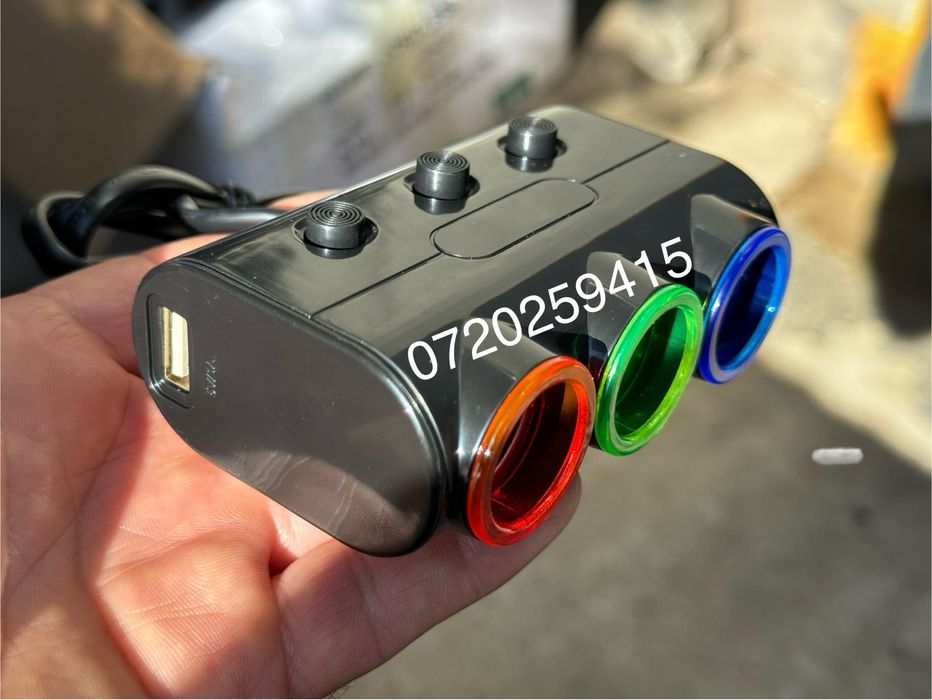 Priza bricheta 3 cai si 2 x USB euro camion 12 - 24V