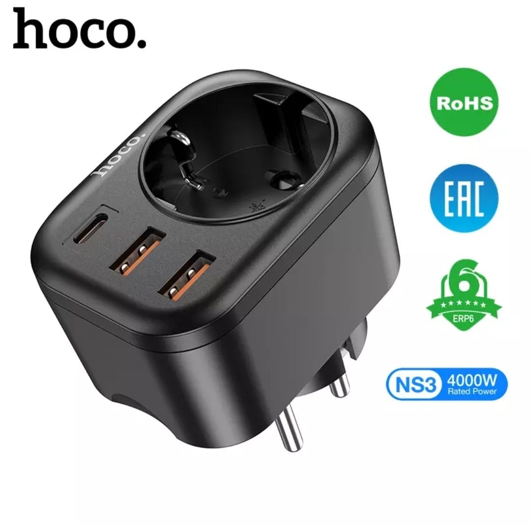 Hoco NS3 Сетевой фильтр EU мощности 4000W/ PD20W QC3.0+18W