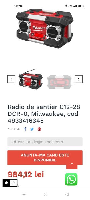 Milwaukee C12 28 DCR radio FM, auxiliar, alimentare 220V si acumulator