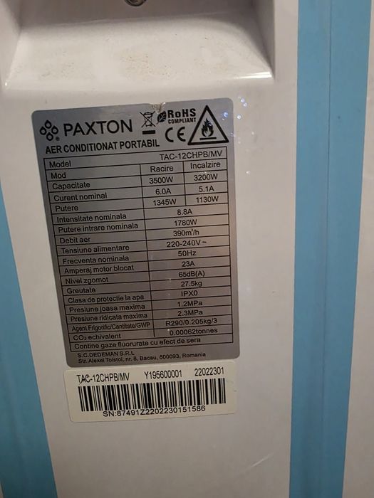 Aer condiționat portabil paxton