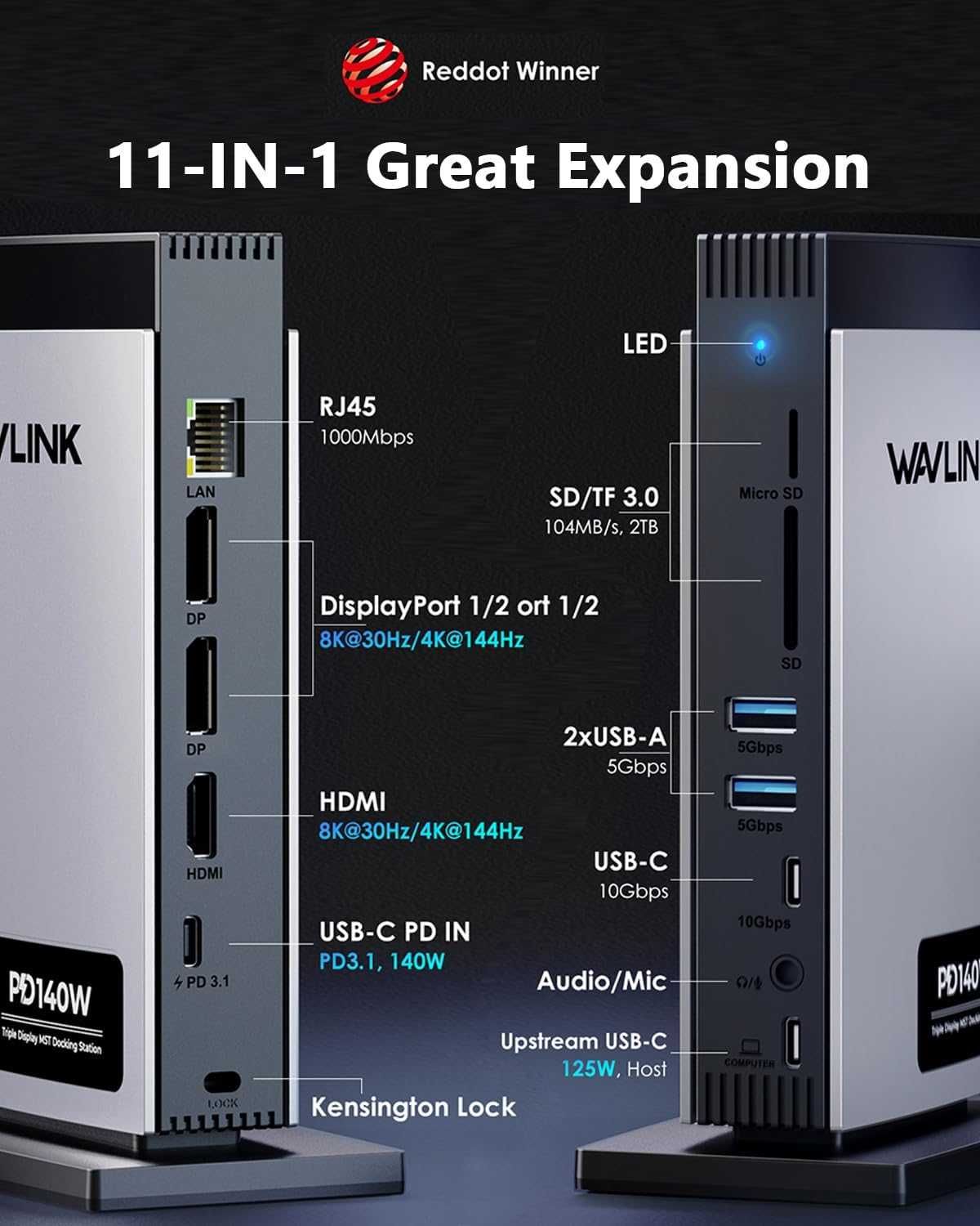 USB C докинг станция за лаптоп WAVLINK, три монитора, 2*DP, HDMI