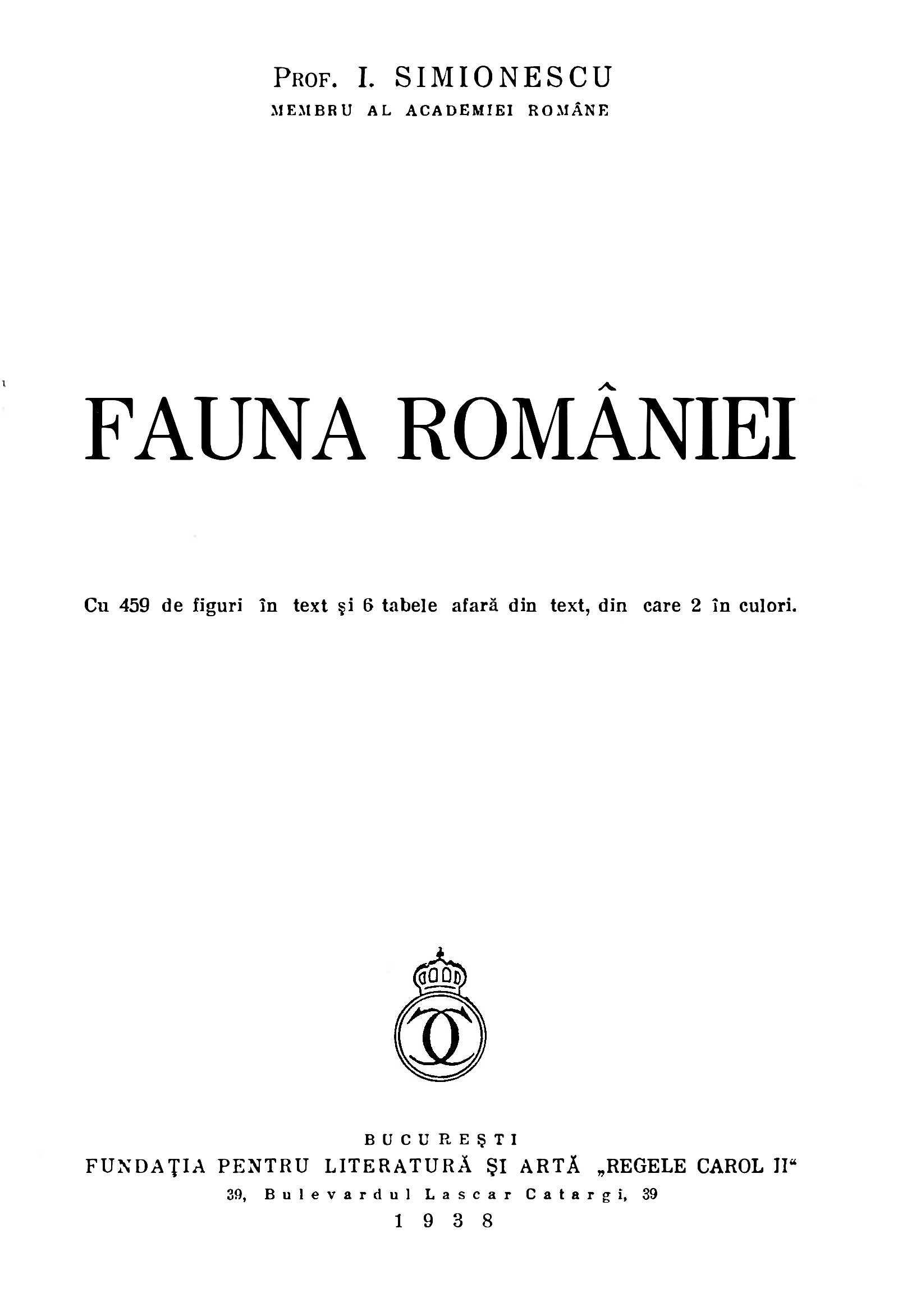 Fauna României - Simionescu - ediţia 1938