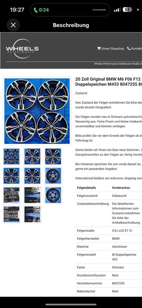 Jante BMW F06 / F12 / F10 / F01 R20 5x120