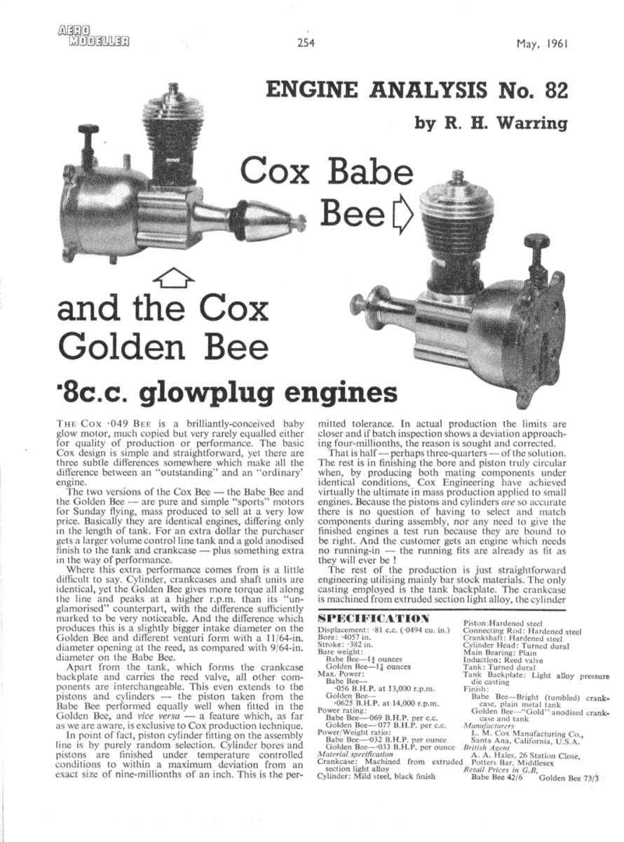 Motor aeromodel COX .049 Babe Bee Thimble Drome Nitro Engine 049