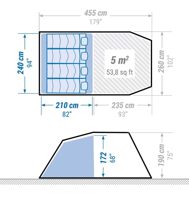 палатка Arpenaz 4.1, 4-местна, спално и просторното преддверие
