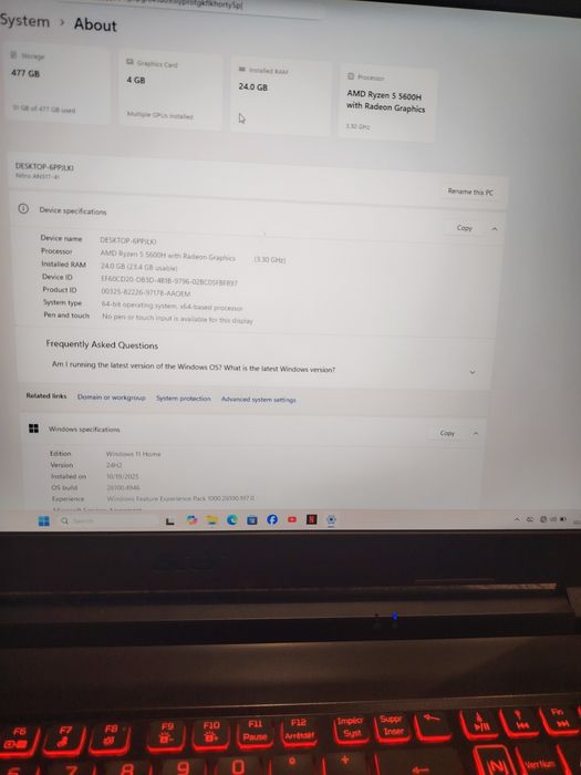 Acer Nitro 5 Gaming AMD Ryzen 5 560H 3,30GHz 24GB