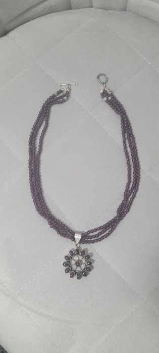 GORGEOUS Vintage Estate sterling silver Garnet Necklace BOHO Beaded