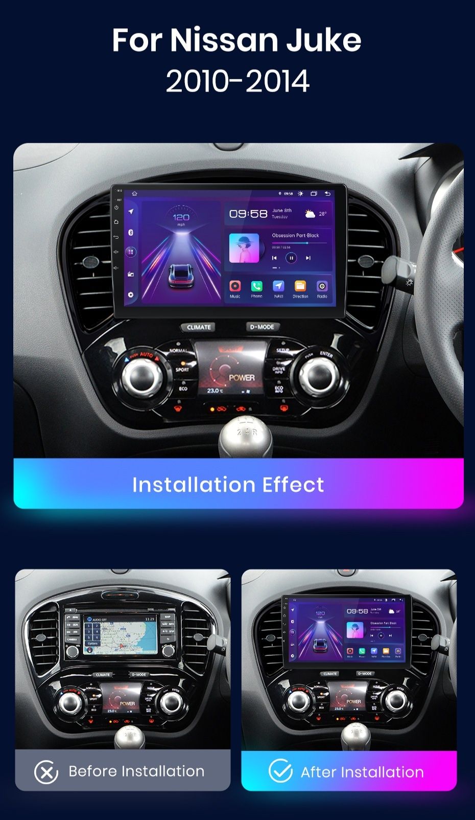 Navigatie Android dedicata Nissan JUKE (2010-2014).