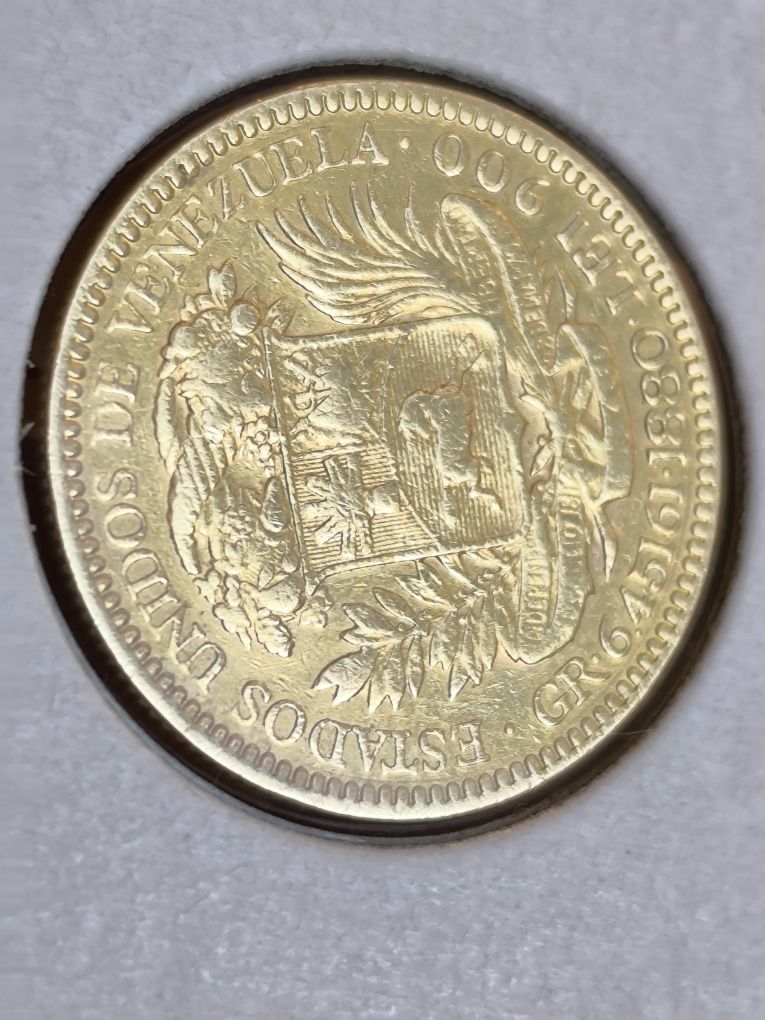 20 боливара 1880 год, " Симон Боливар"Венецуела , злато 6.45 гр,21.6 к